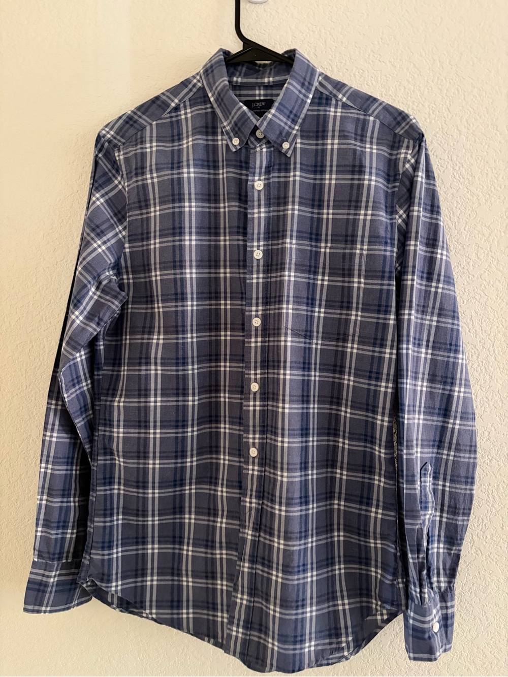 J. Crew Navy and White Plaid Button-Down Oxford Shirt